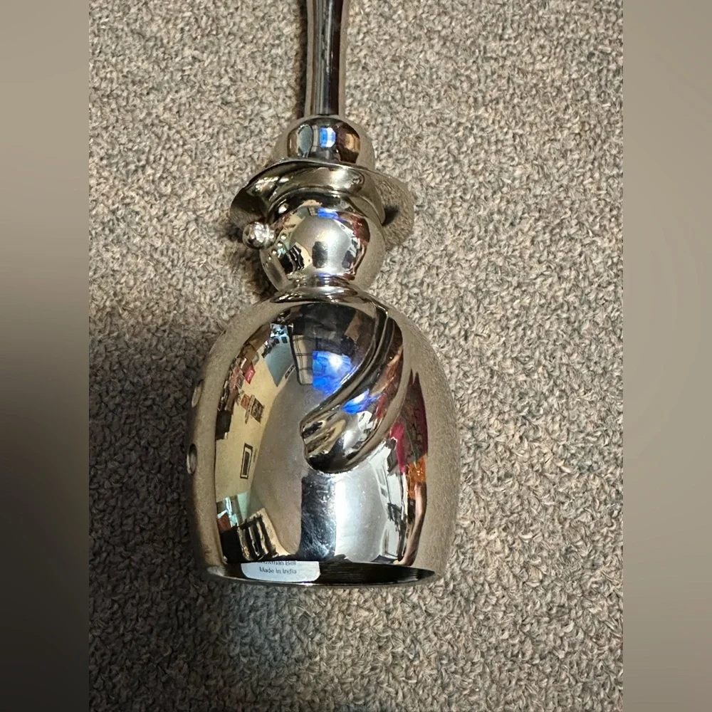 Crate & Barrel Christmas Polished Silver Metal 8” Snowman Dinner Bell